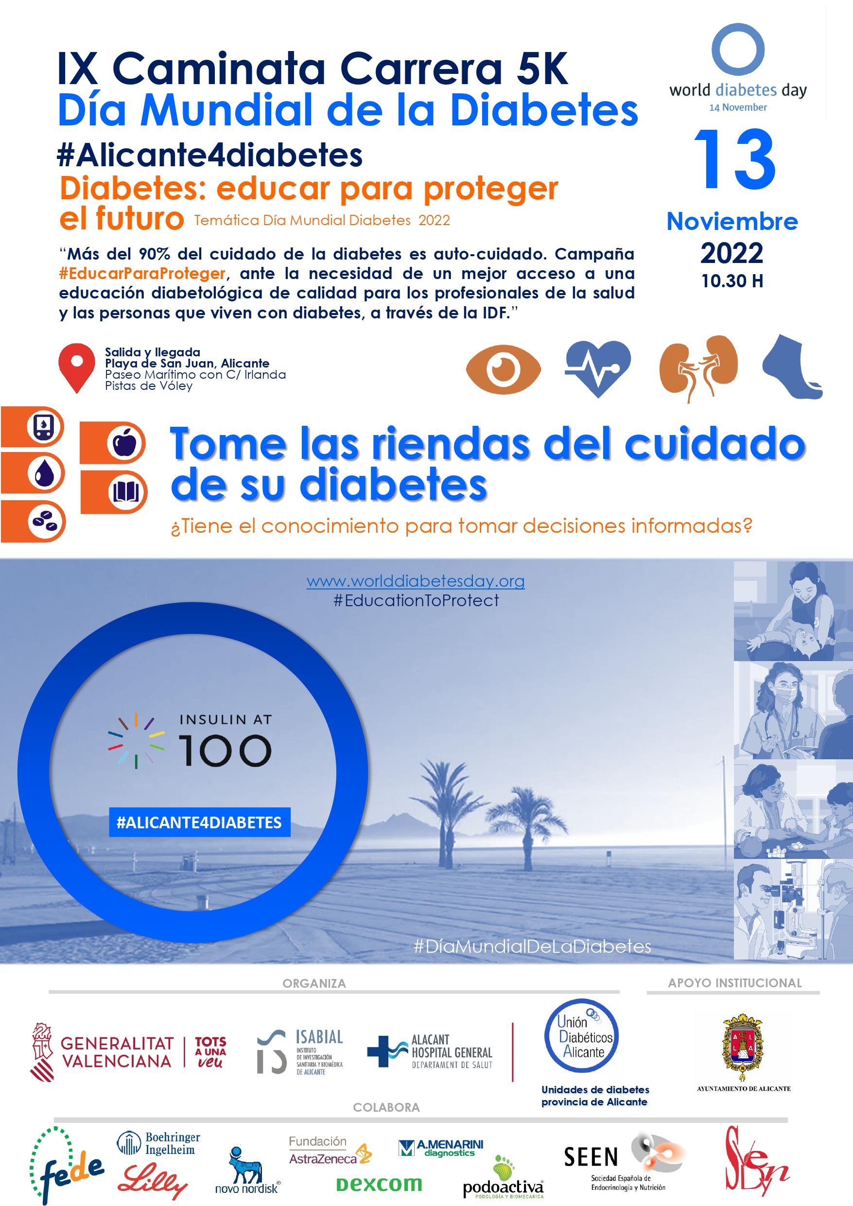 La Caminata Carrera por el Día Mundial de la Diabetes recorrerá la ciudad de Alicante el domingo bajo el lema “Educar para proteger el futuro”